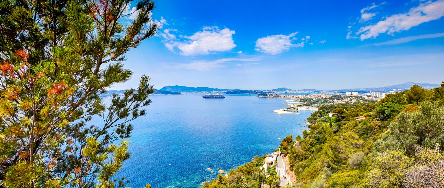 view of the port of Toulon, seyne-sur-mer and seaside of rade des vignettes  from cap brun